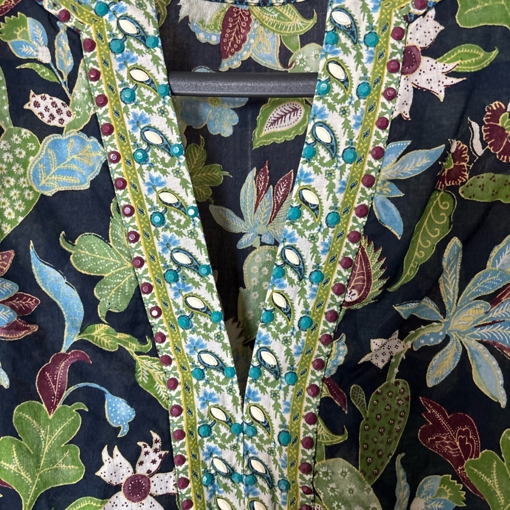 Tory Burch Embellished Garden Wisteria Beaded Garden Tunic Top Floral - Picture 3 of 15